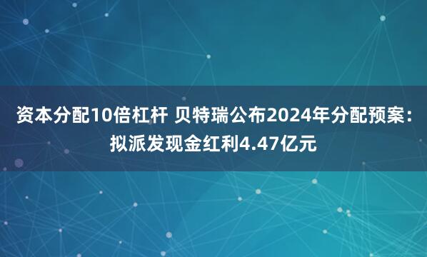 资本分配10倍杠杆 贝特瑞公布2024年分配预案：拟派发现金红利4.47亿元